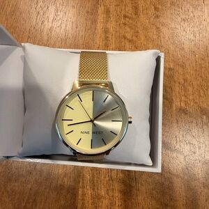Nine West Gold-Tone Mesh Bracelet Watch with Two-Tone Gold Dial